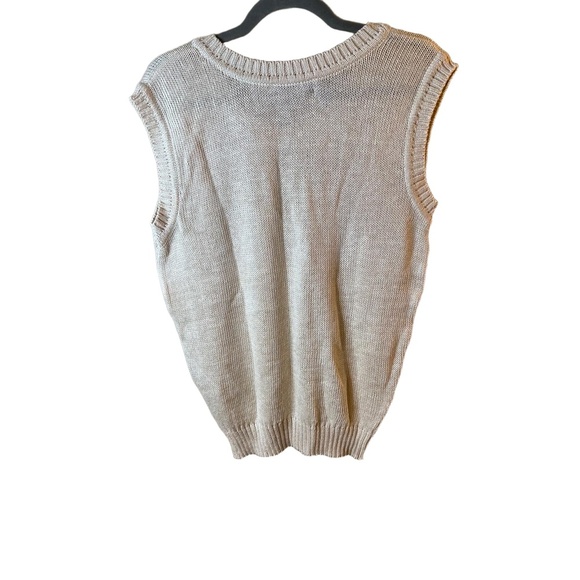 Jaeger Womens Beige Sleeveless Knit Crewneck Sweater Vest Medium Silk Blend - Picture 5 of 8